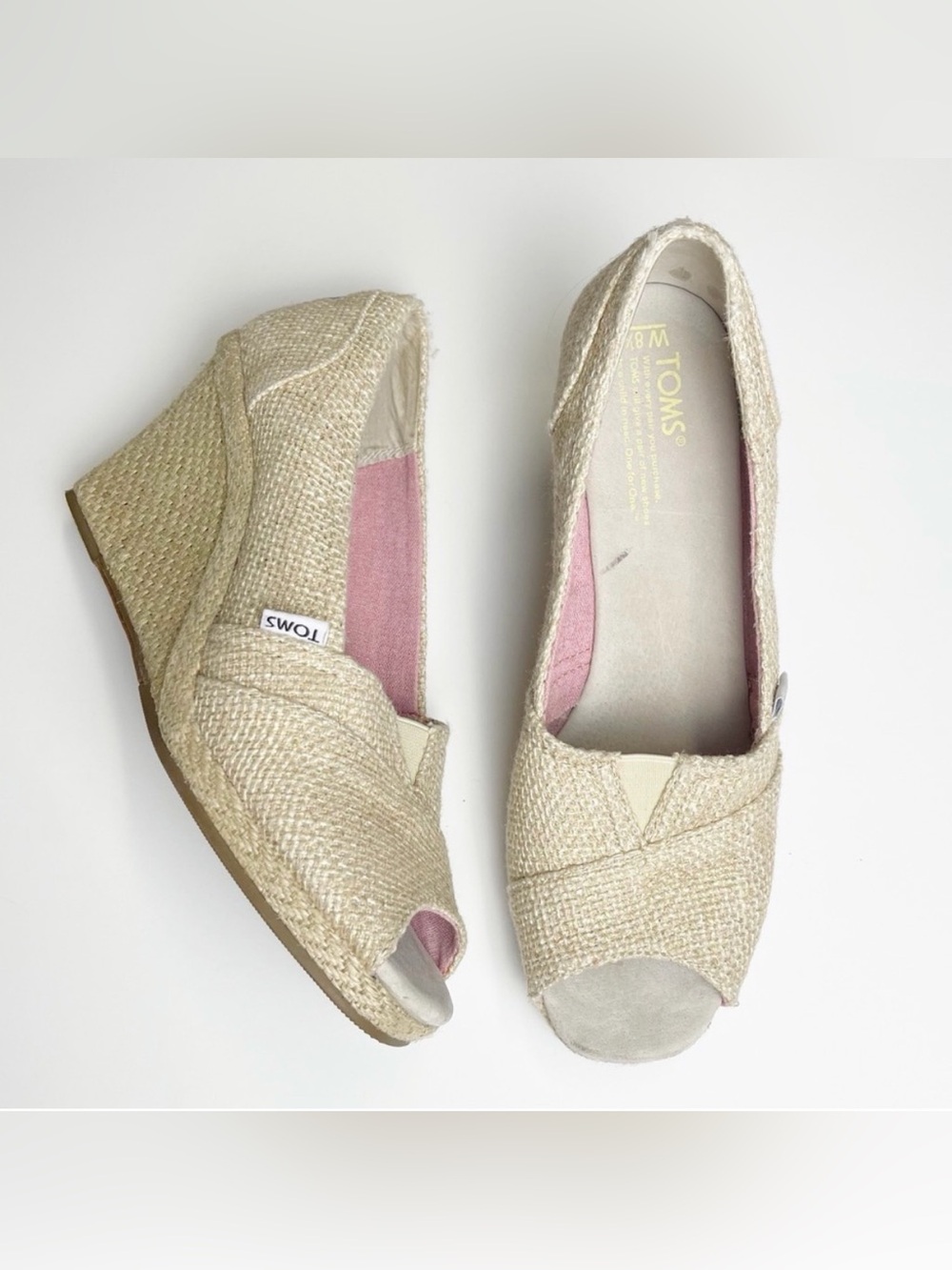 Toms 8.5 Wedge Shoes Peep Toe Beige Neutral
